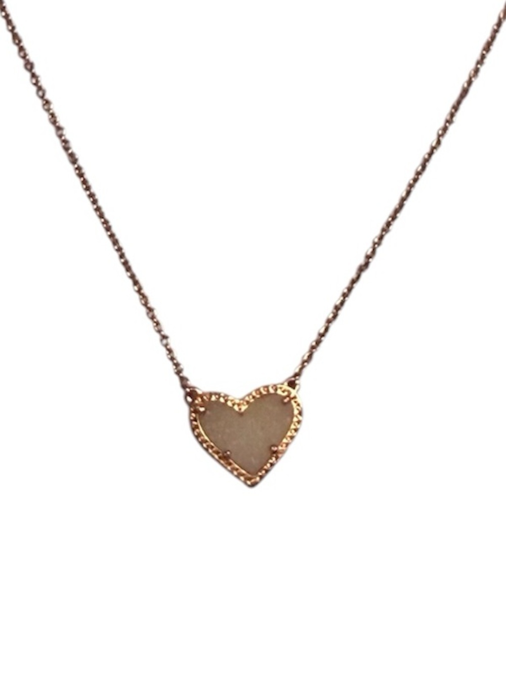 Retired Color Kendra Scott Ari Rose Gold White Iridescent Drusy Heart Necklace